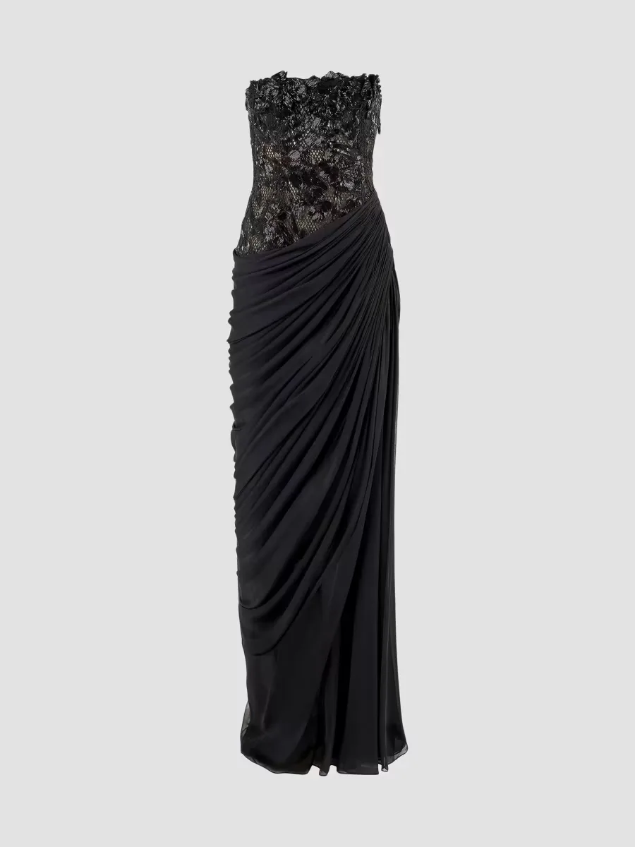 Floral Lace Silk Strapless Gown by Carolina Herrera