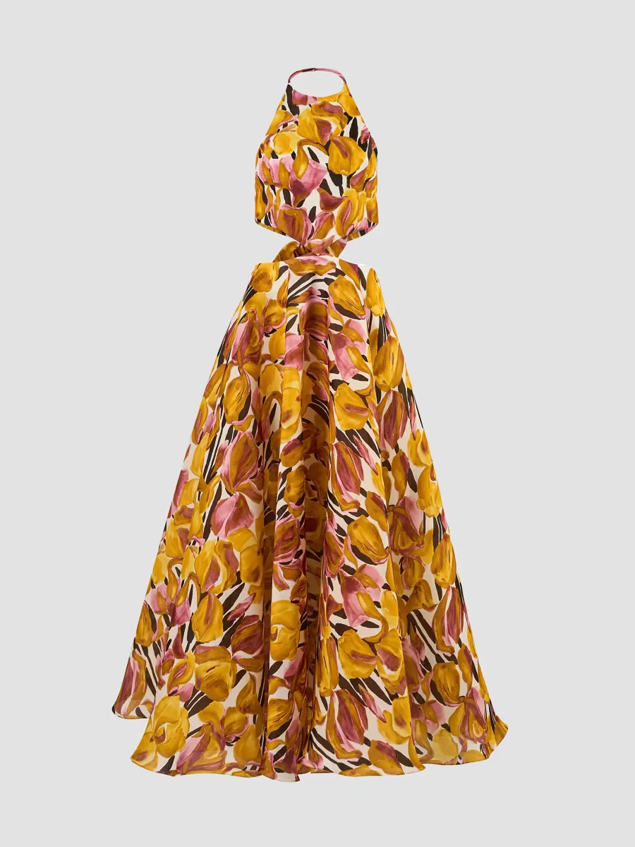 Floral Cut-Out Halterneck Floor-Length Dress by Carolina Herrera