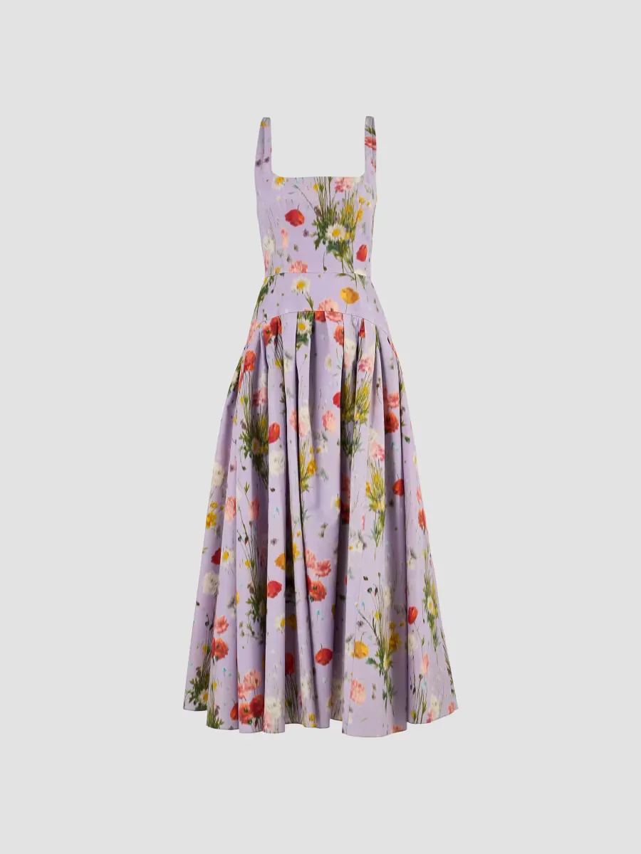 Floral Cotton-Silk A-Line Midi Dress by Carolina Herrera