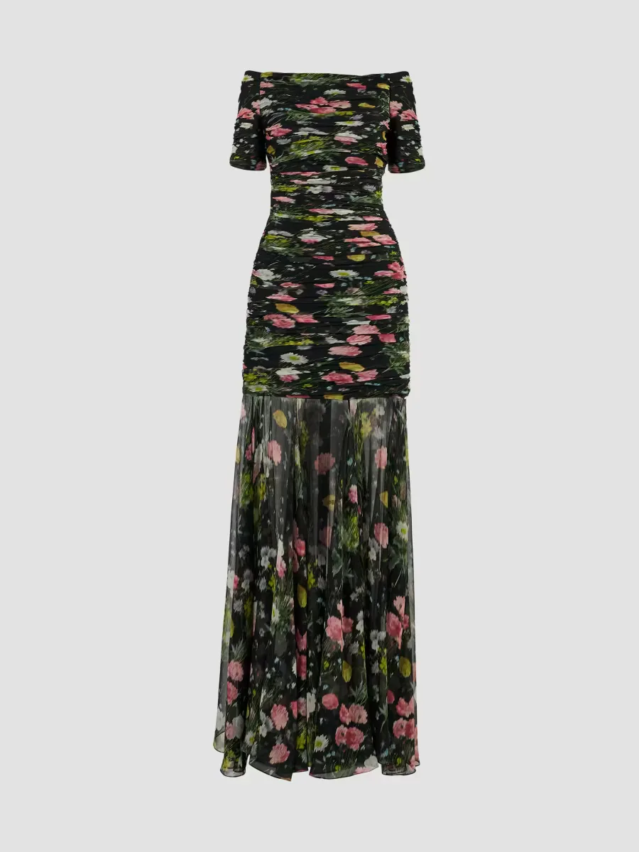 Floral Silk Ruched Off-Shoulder Gown by Carolina Herrera