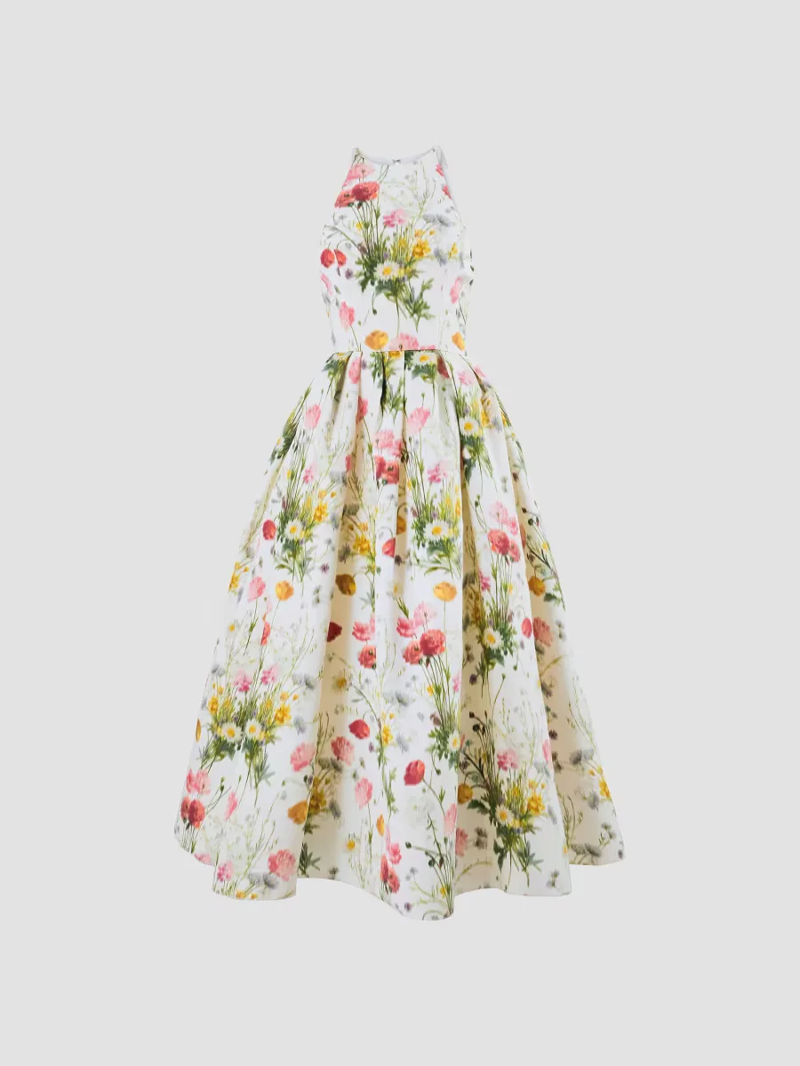 Floral Silk Fit & Flare Halterneck Midi Dress by Carolina Herrera