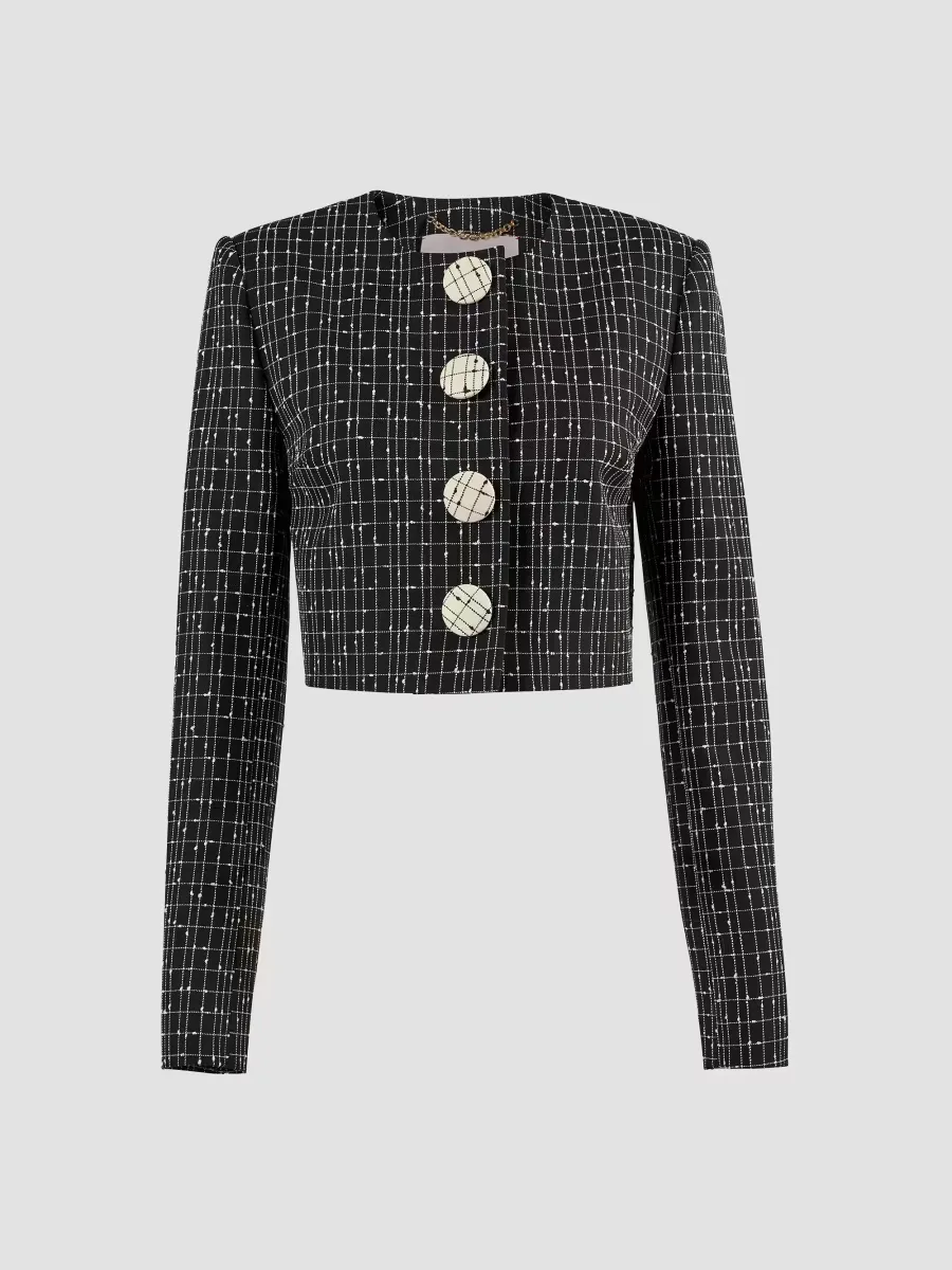 Plaid Virgin-Wool Crop Jacket by Carolina Herrera