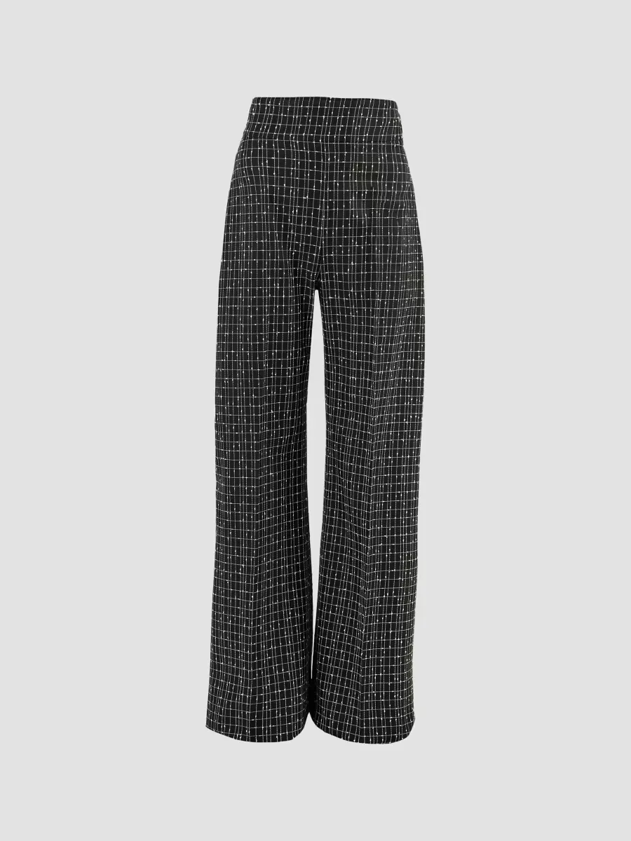Beaded & Checkered Wool Wide-Leg Pants by Carolina Herrera