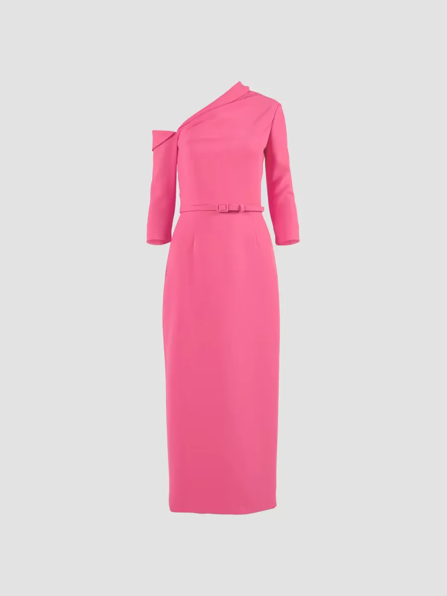 Belted One-Shoulder Midi Dress by Carolina Herrera