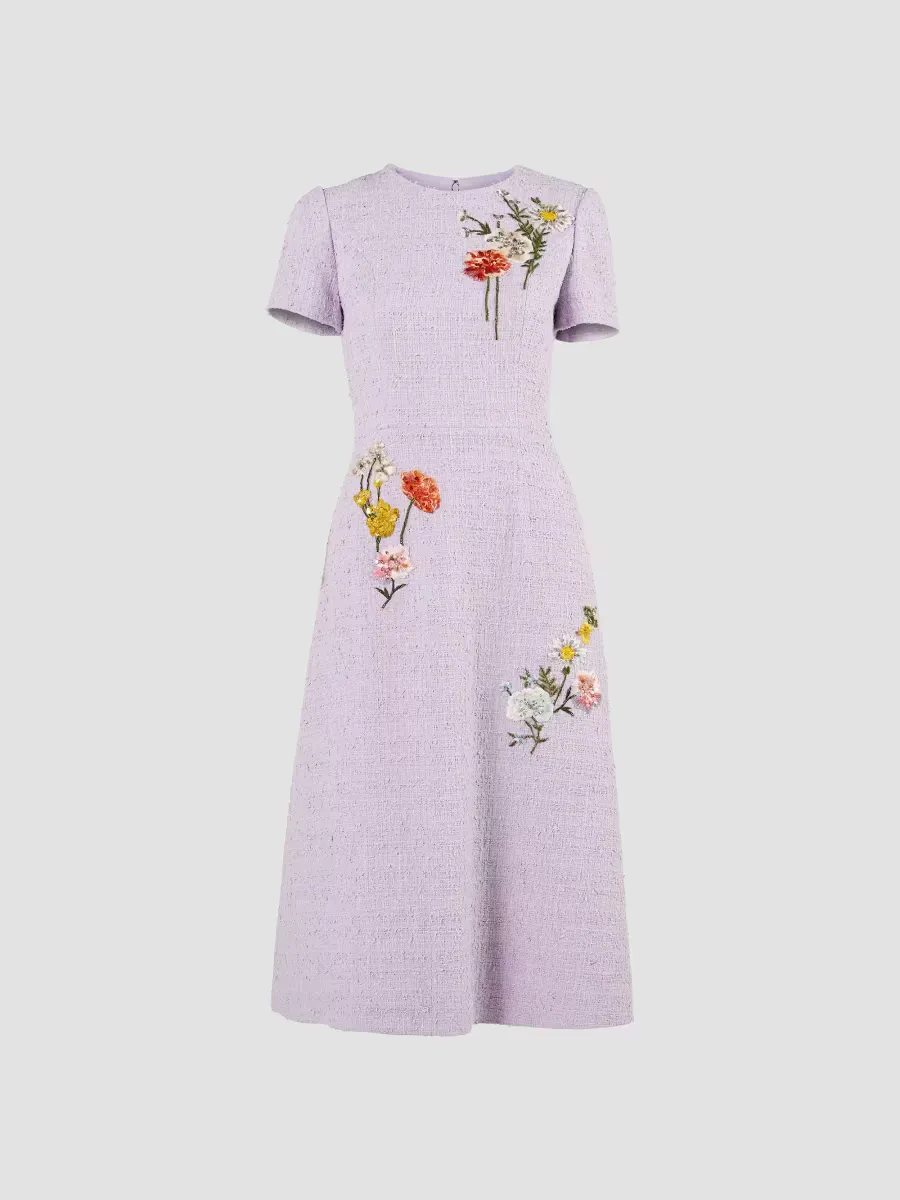 Floral-Embroidered Tweed Midi Dress by Carolina Herrera