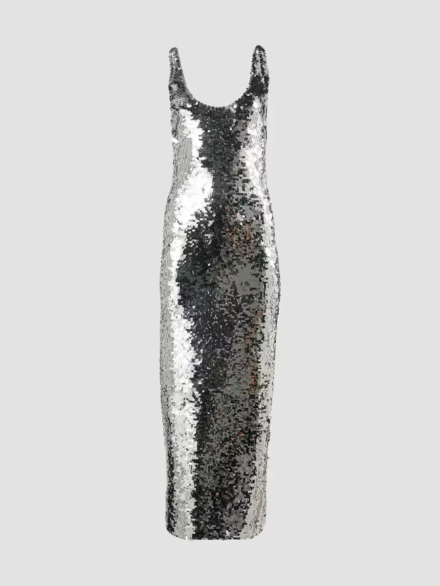 Sequined Scoopneck Sleeveless Midi Dress by Carolina Herrera