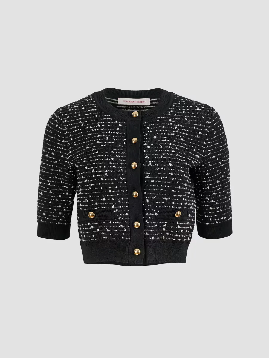 Boucl-Knit Crewneck Crop Cardigan by Carolina Herrera