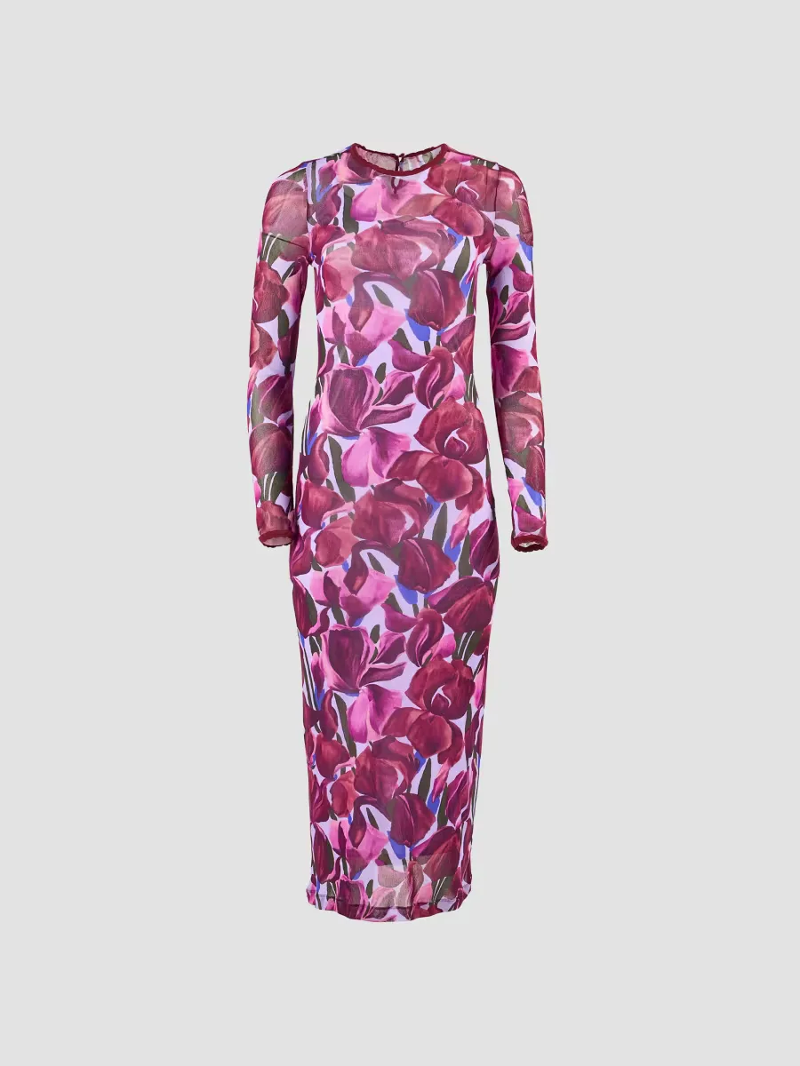 Floral Crewneck Column Midi Dress by Carolina Herrera