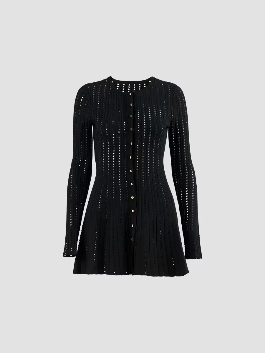 Open-Knit Crewneck Cardigan by Carolina Herrera