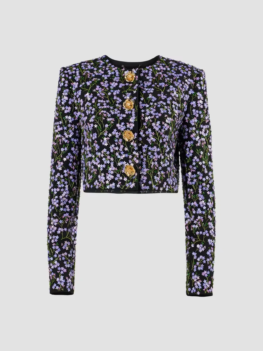 Floral-Embellished Crop Jacket by Carolina Herrera