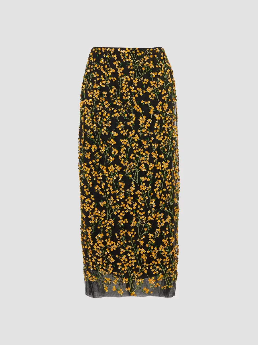 Floral Appliqu Column Midi Skirt by Carolina Herrera