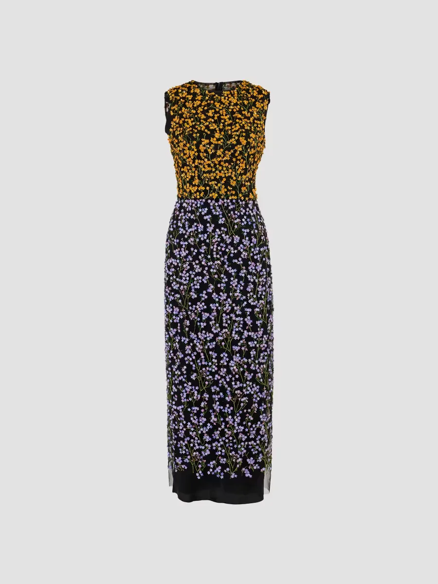 Floral Crewneck Column Midi Dress