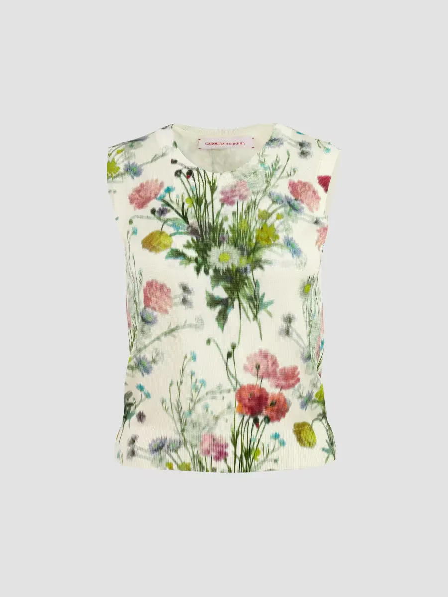 Floral Silk Sweater Tank by Carolina Herrera