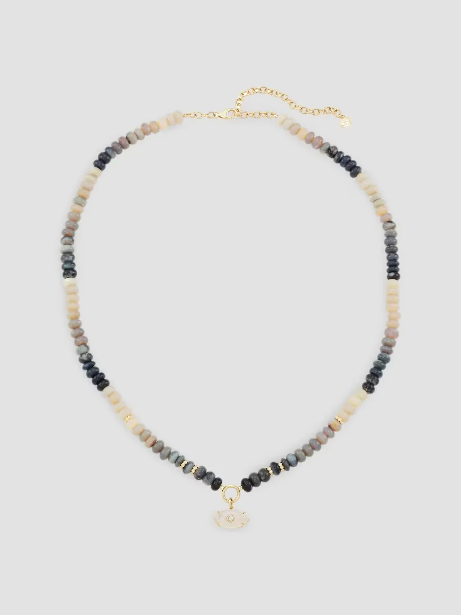 Carved Eye 14K Gold, Diamond & Australian Opal Beaded Necklace by Sydney Evan