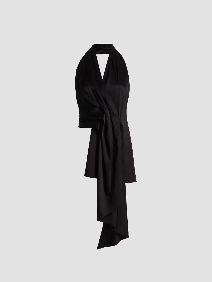 Barbara Satin Asymmetric Halterneck Top by Heirlome