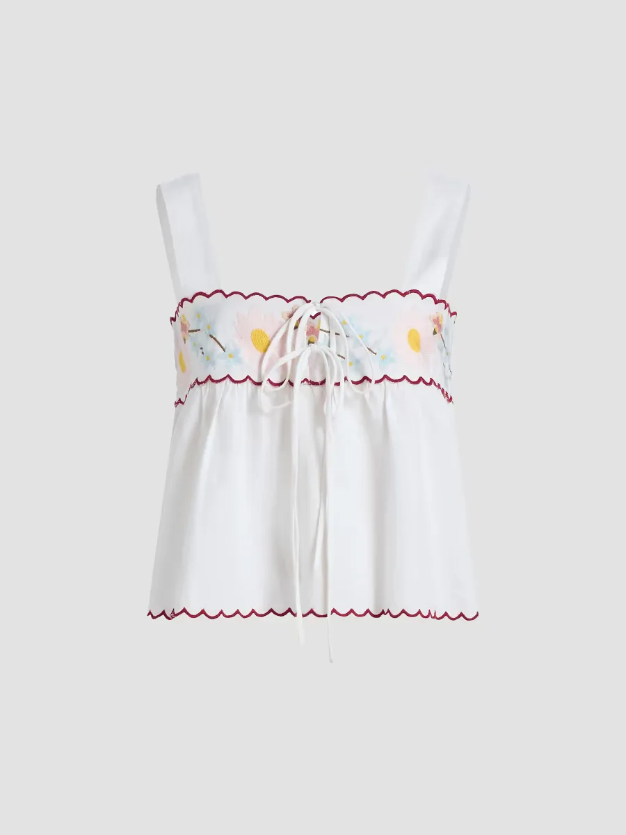 Ander Embroidered Cotton-Linen Top by Ciao Lucia