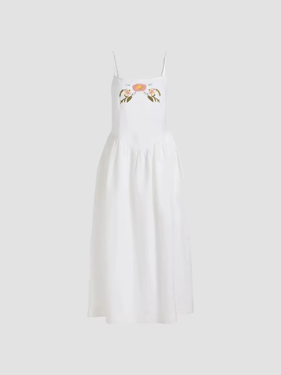 Neroni Embroidered Cotton-Linen Midi-Dress by Ciao Lucia