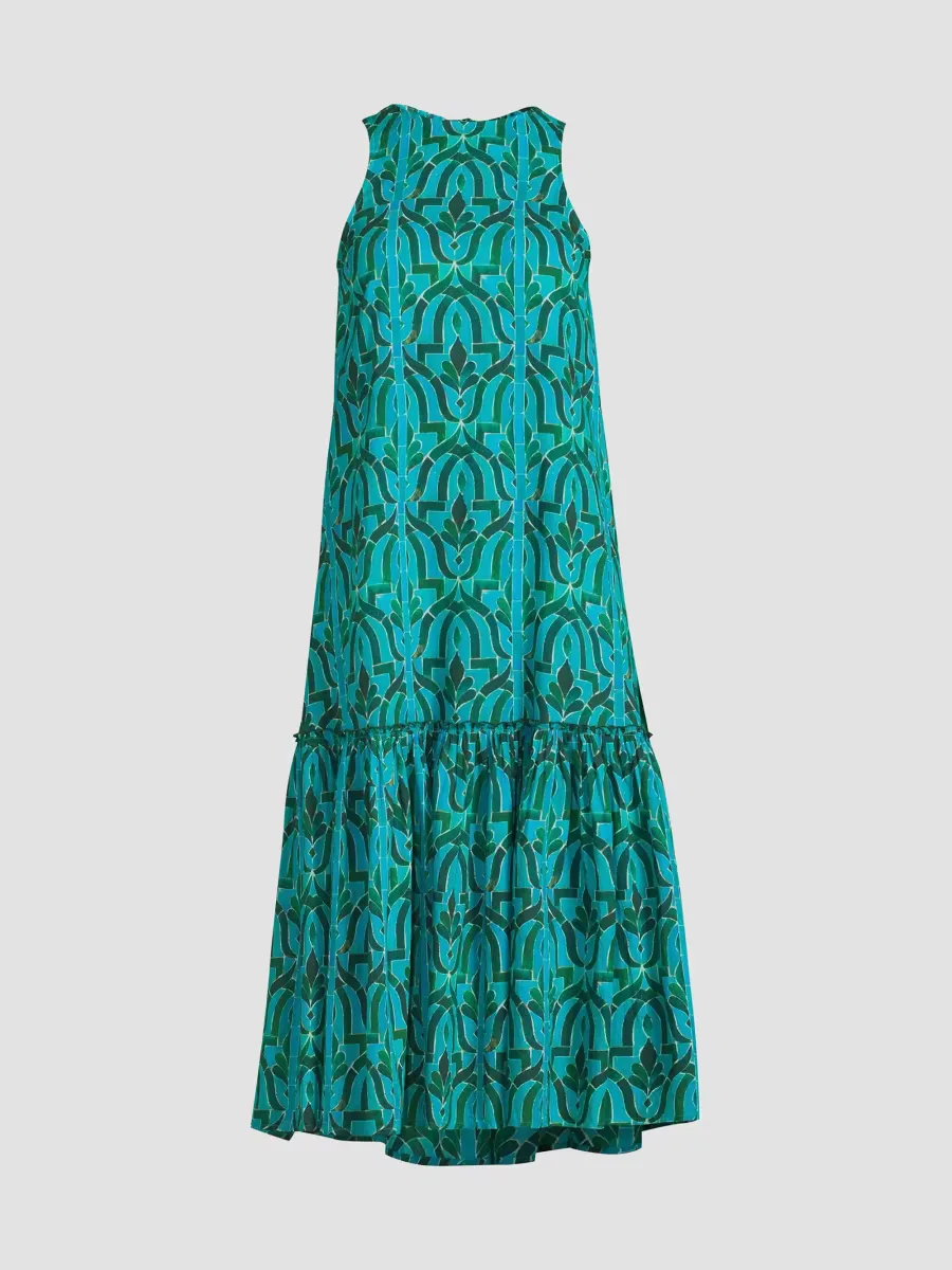 Leila Geometric-Print Cotton Midi-Dress by Ros Garden