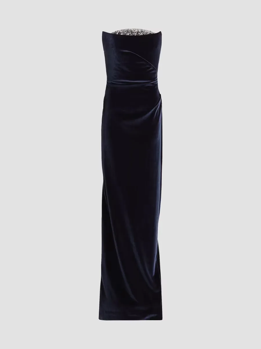 Embellished Necklinie Velvet Column Gown by Pamella Roland
