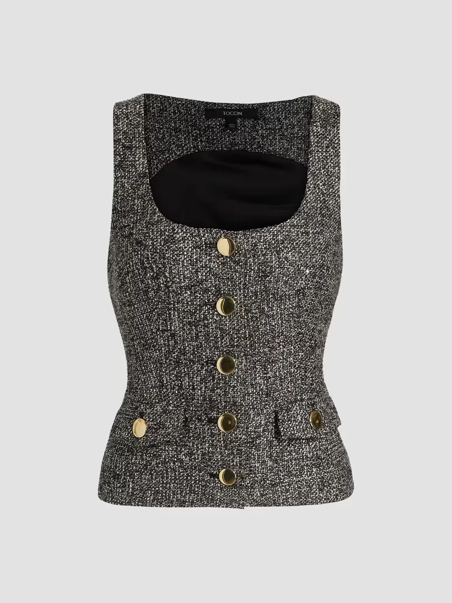 Georgia Tweed Button-Front Top by Toccin