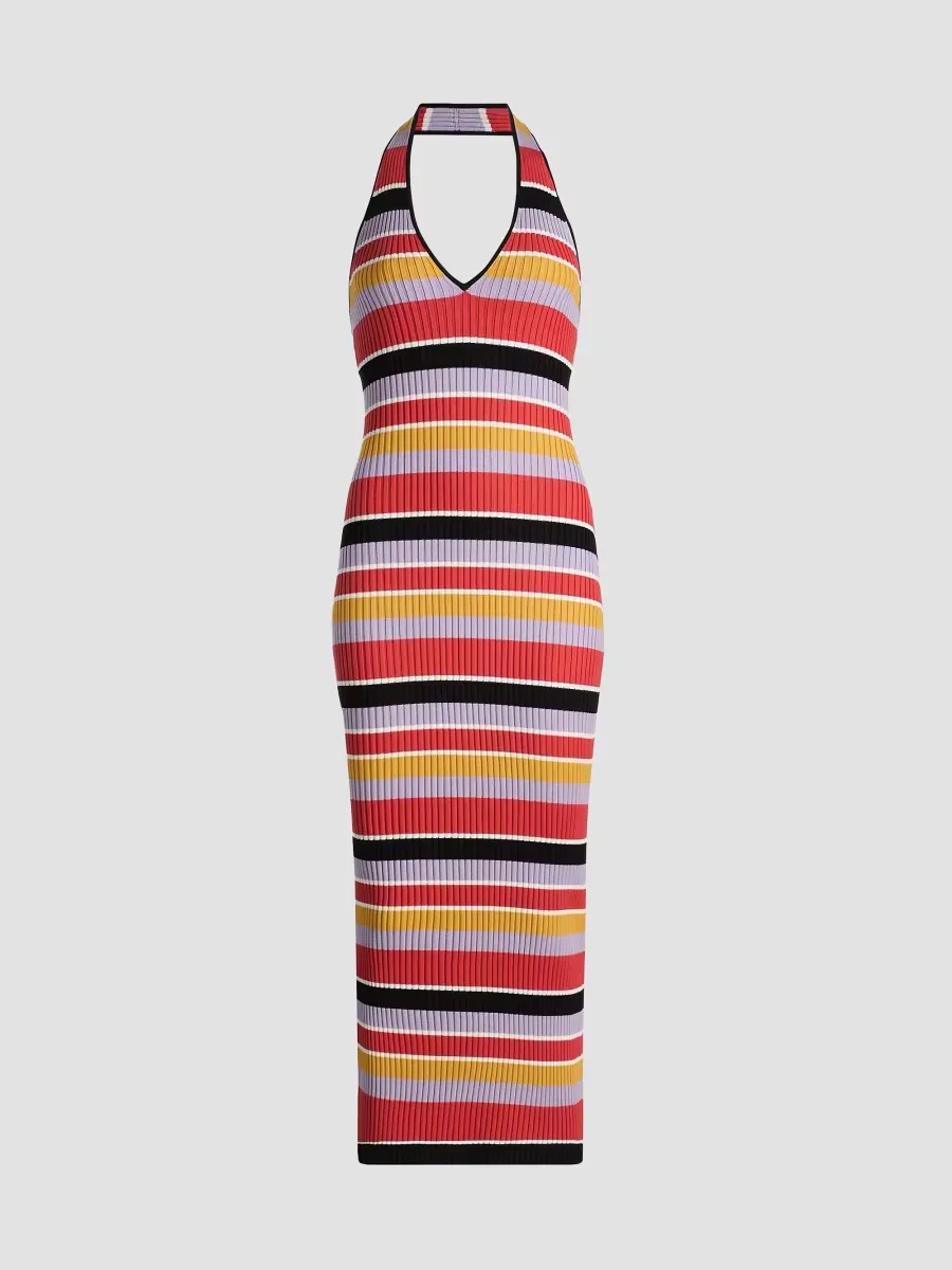 Mikey Striped Rib-Knit Midi-Dress by Toccin