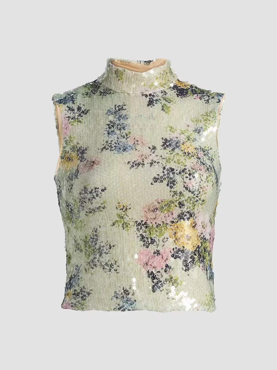 Piper Floral Sequined Top by Brandon Maxwell