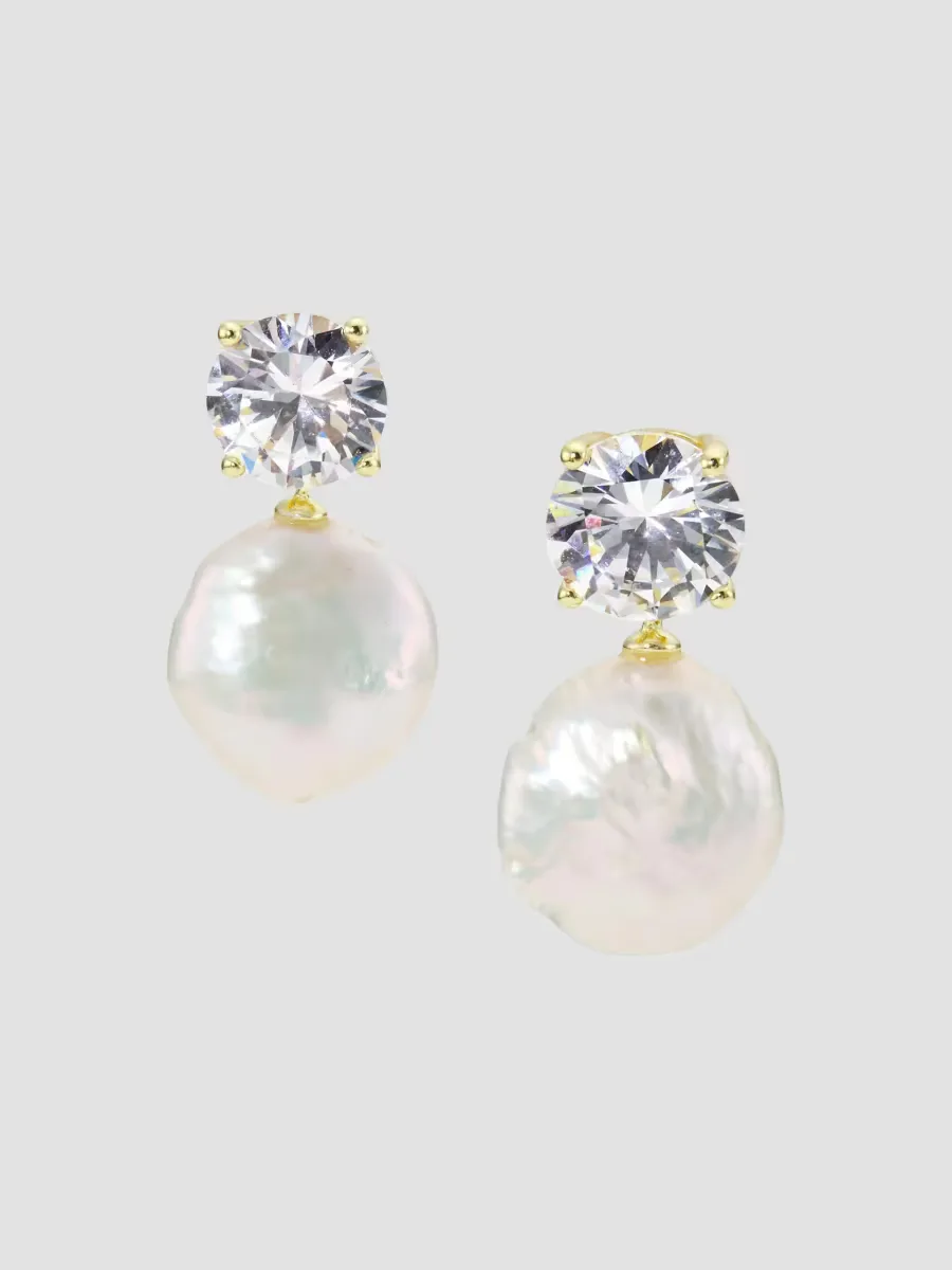 Cleo 14K-Gold-Plated, Freshwater Pearl & Cubic Zirconia Drop Earrings by Shashi