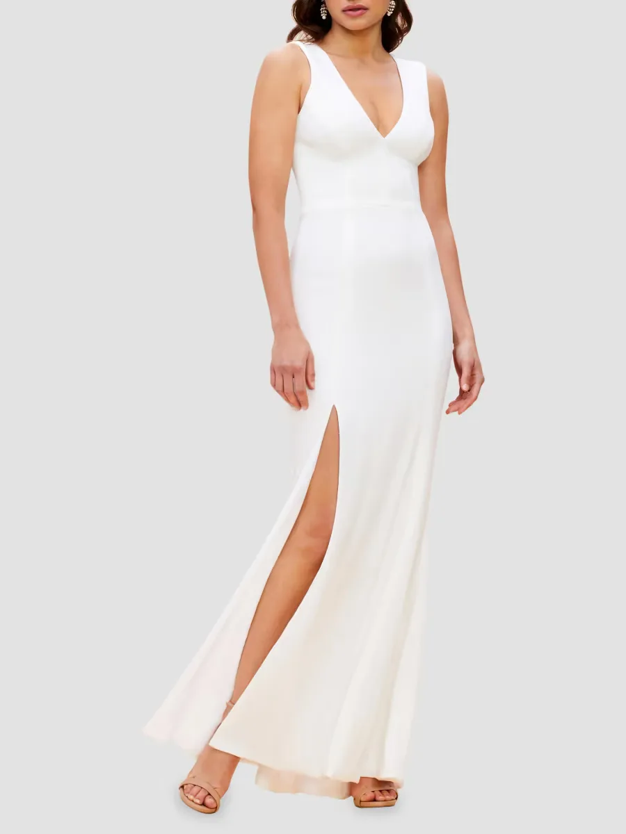 Sandra Crepe Slit Gown by Dress the Population