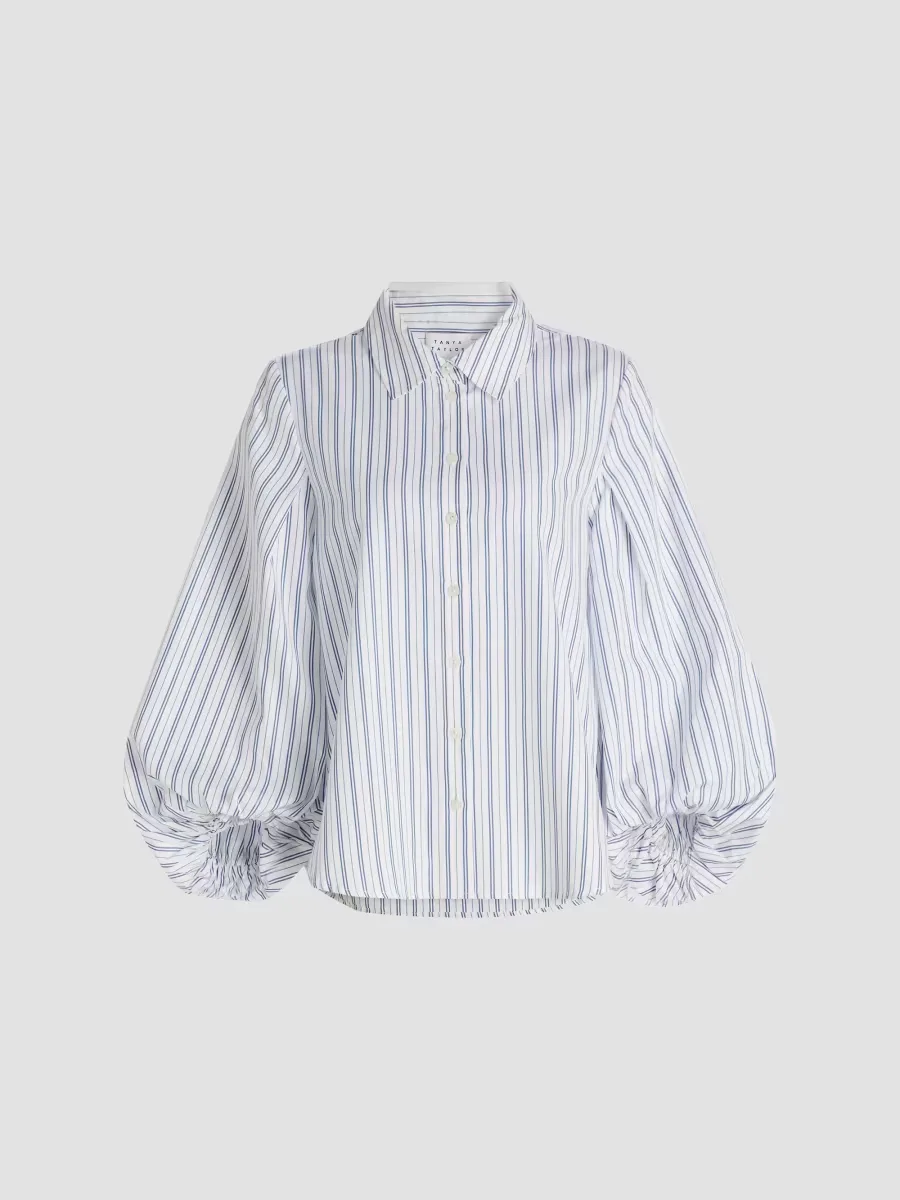 Marina Stripe Blouson-Sleeve Top by Tanya Taylor