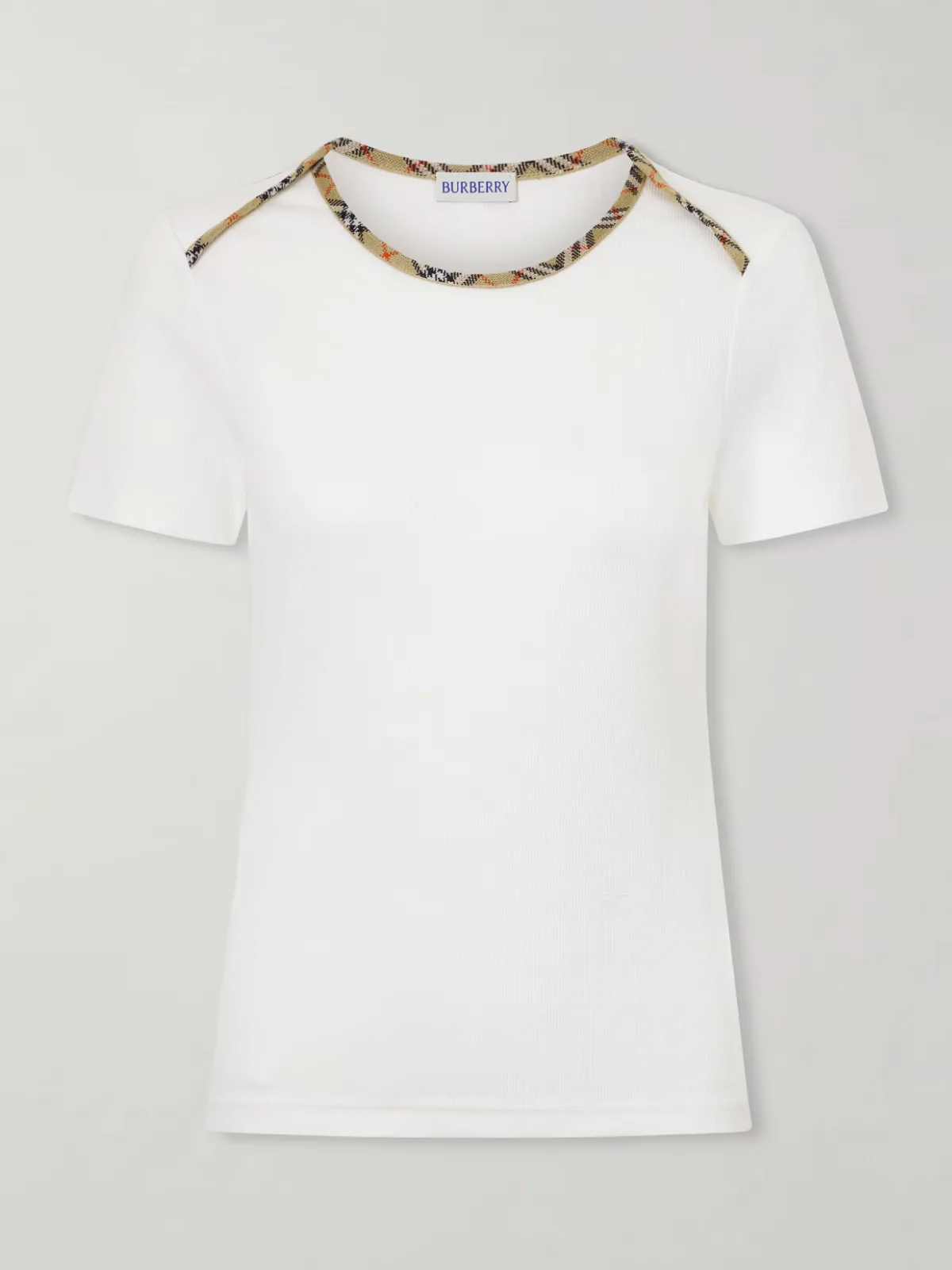 - Stephanie Tartan-trimmed Stretch-cotton Jersey T-shirt -