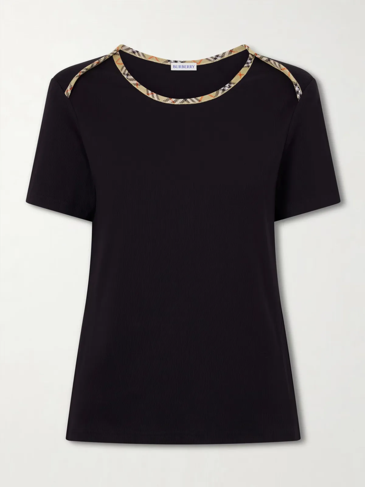 - Stephanie Tartan-trimmed Stretch-cotton Jersey T-shirt -