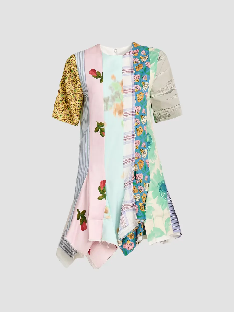 Patchwork Print Cotton Mini Dress