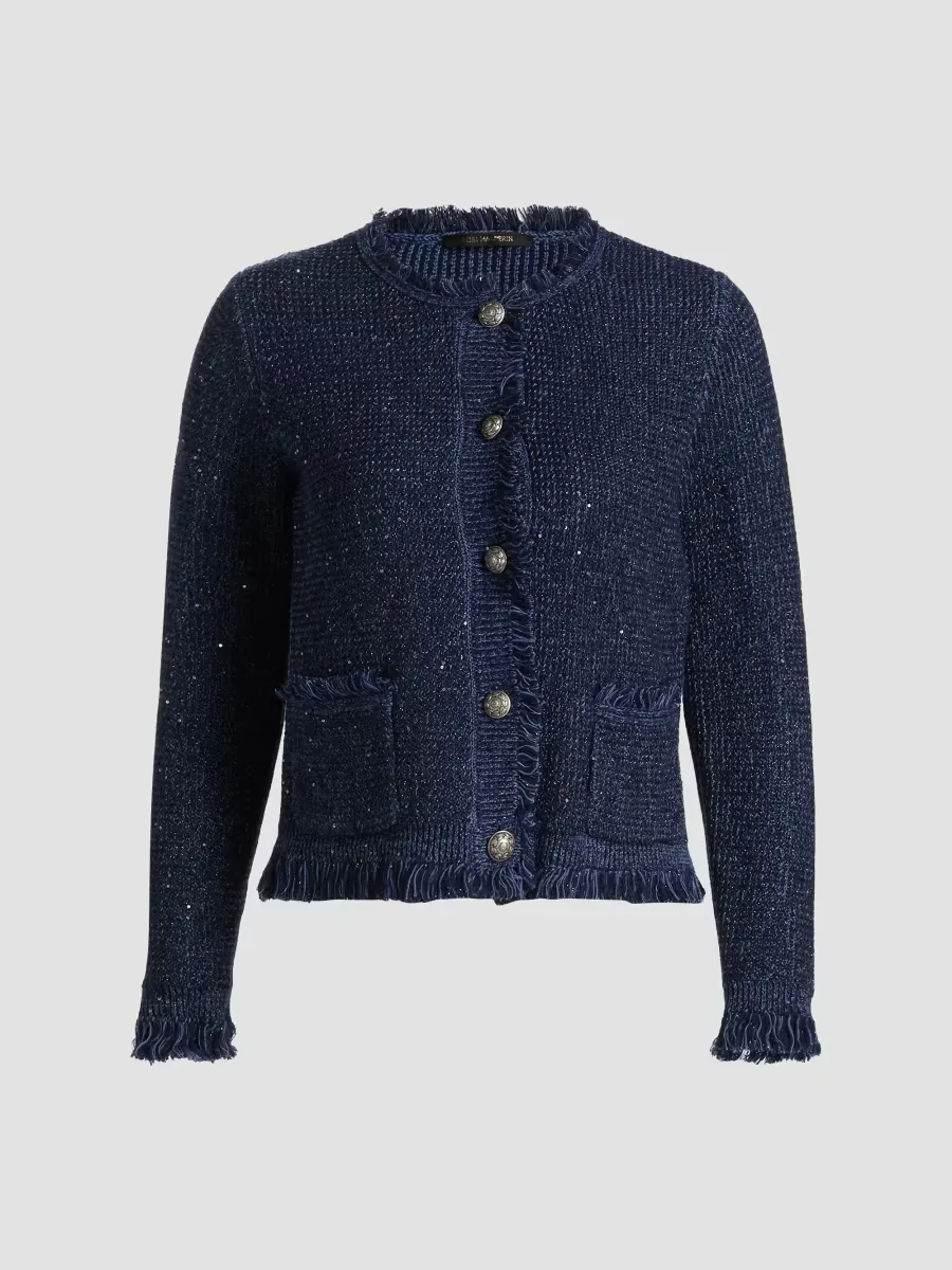 Kailey Metallic-Knit Frayed Linen-Blend Cardigan