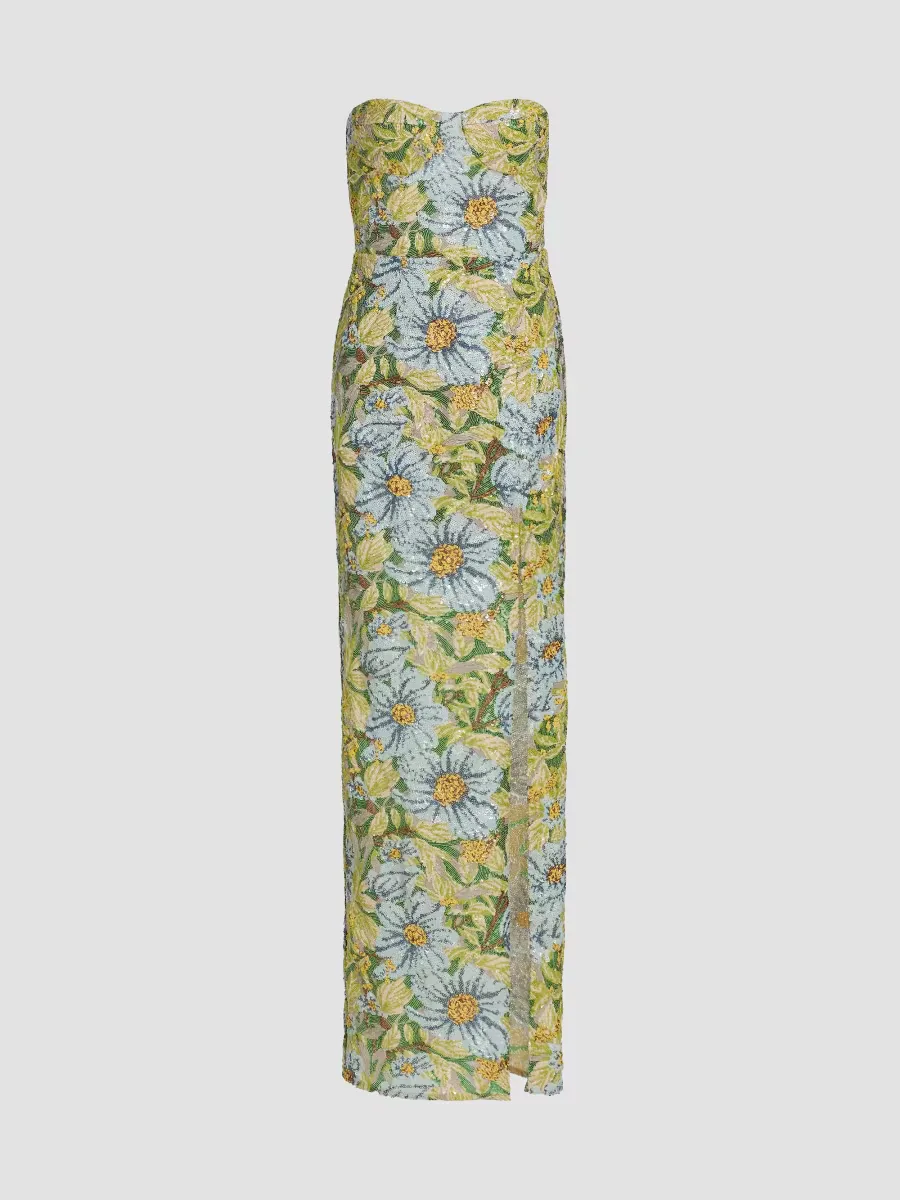 Veronica Floral Sequined Strapless Maxi Dress by Bronx Banco