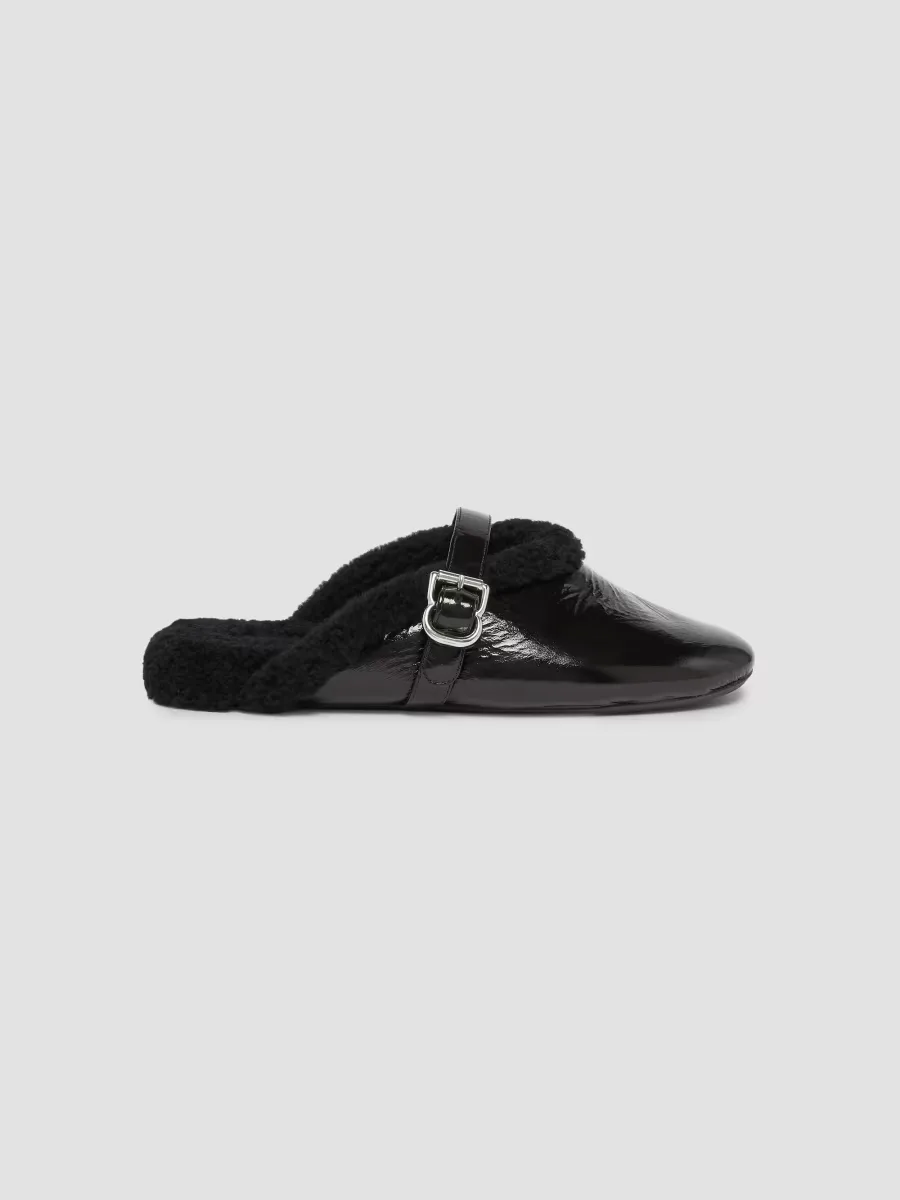 La Ballerine Shearling-Lined Patent Leather Mules by ALAA