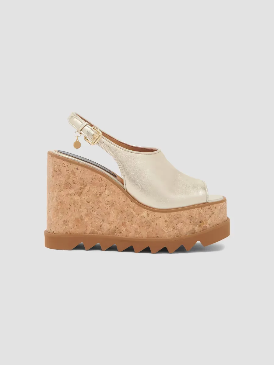 Sneakelyse 120MM Metallic Leather Platform Slingback Sandals by Stella McCartney