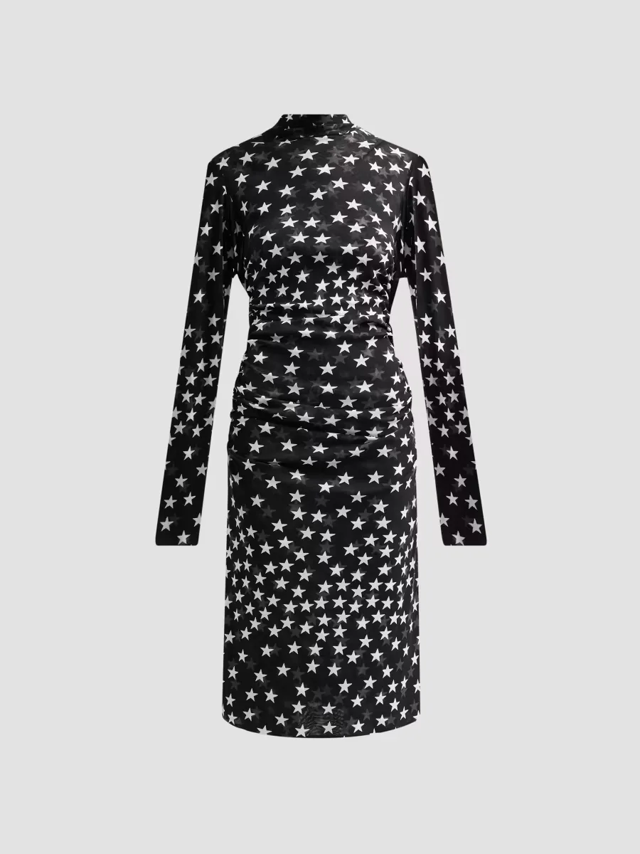 Star Print Mesh Mock Turtleneck Midi Dress by Stella McCartney