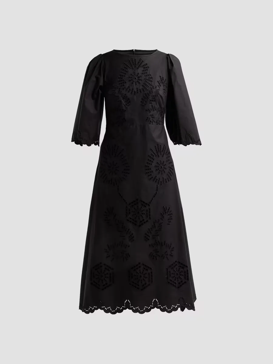 Broderie Anglaise A-Line Midi Dress by Maison Common