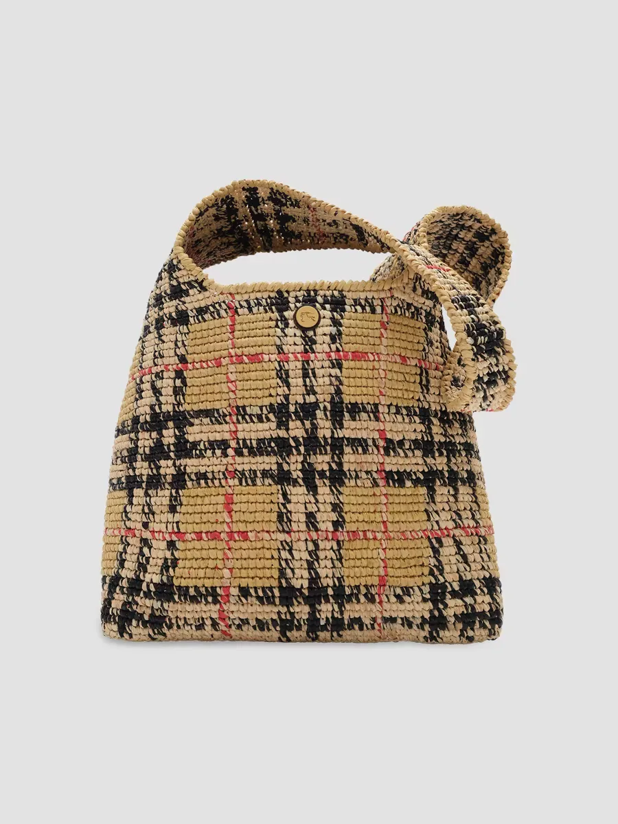 Margate Small Checked Raffia & Leather Shoulder Bag by Burberry