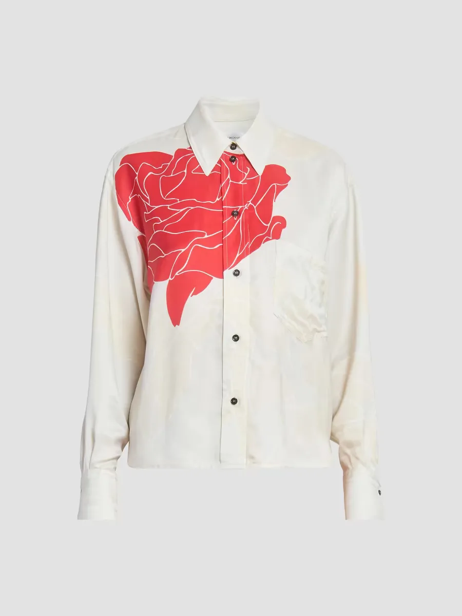 Floral Satin Button-Front Shirt by Victoria Beckham