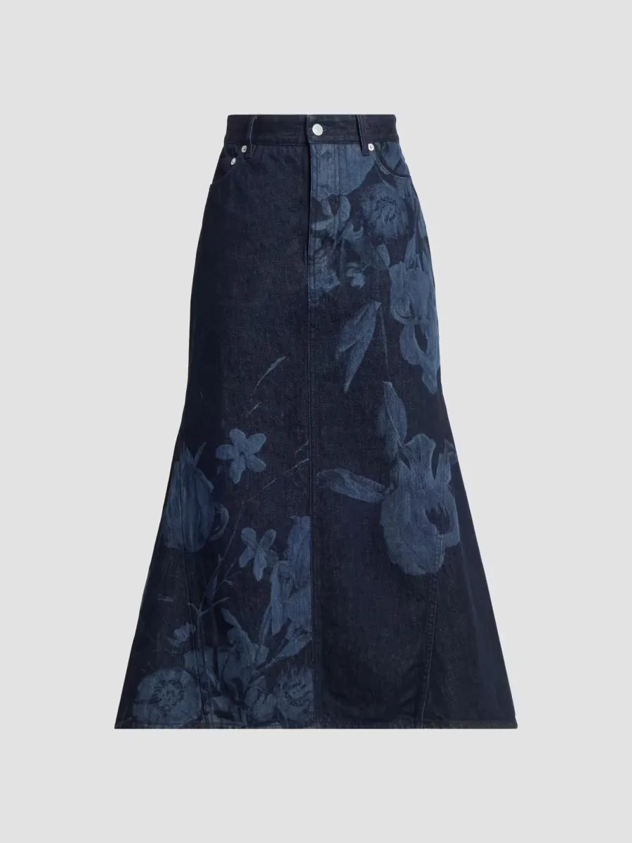 Dutch Flower Denim Fluted Midi-Skirt by Erdem