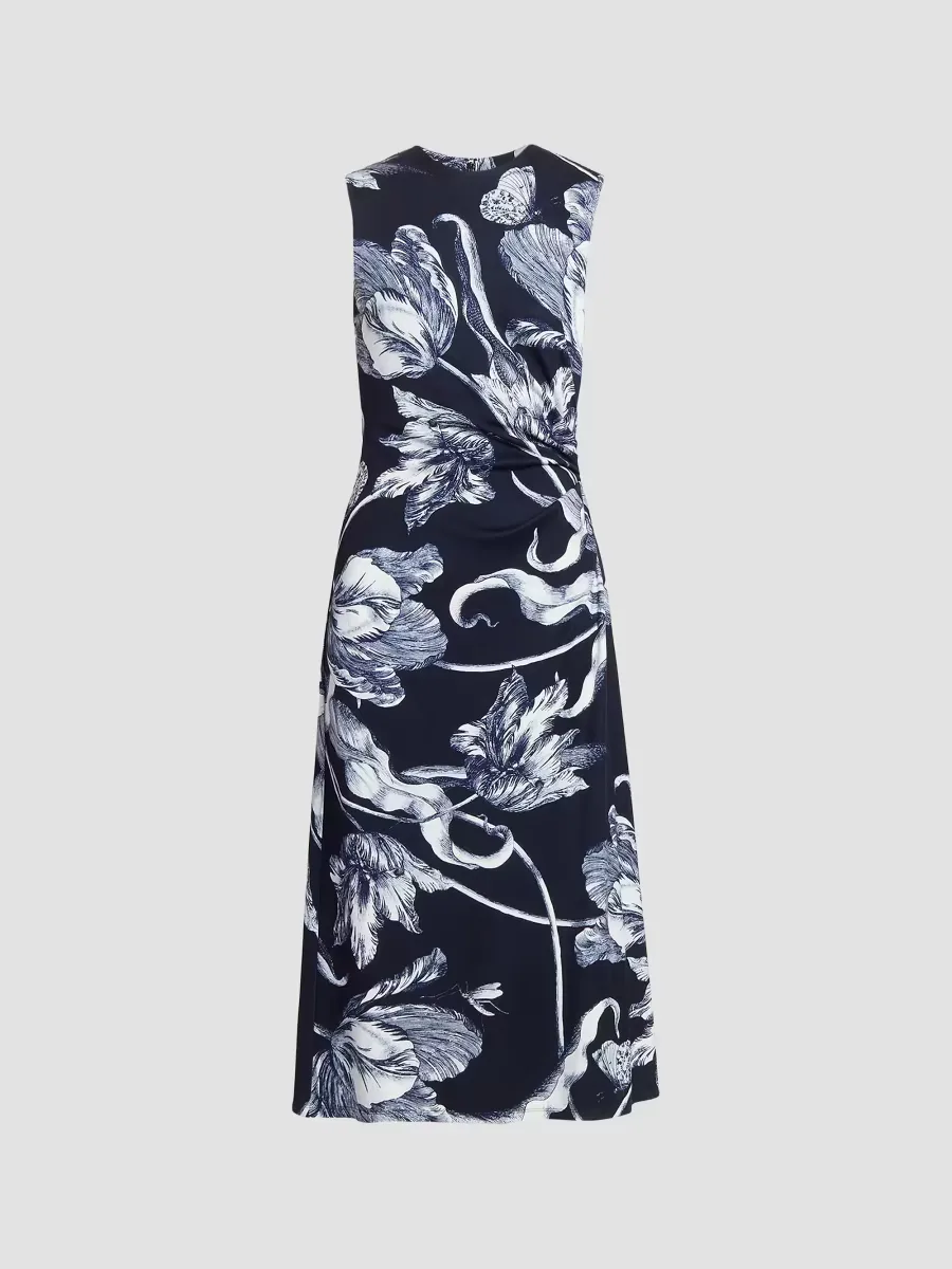 Printed Gathered Sleeveless Midi-Dress by Erdem