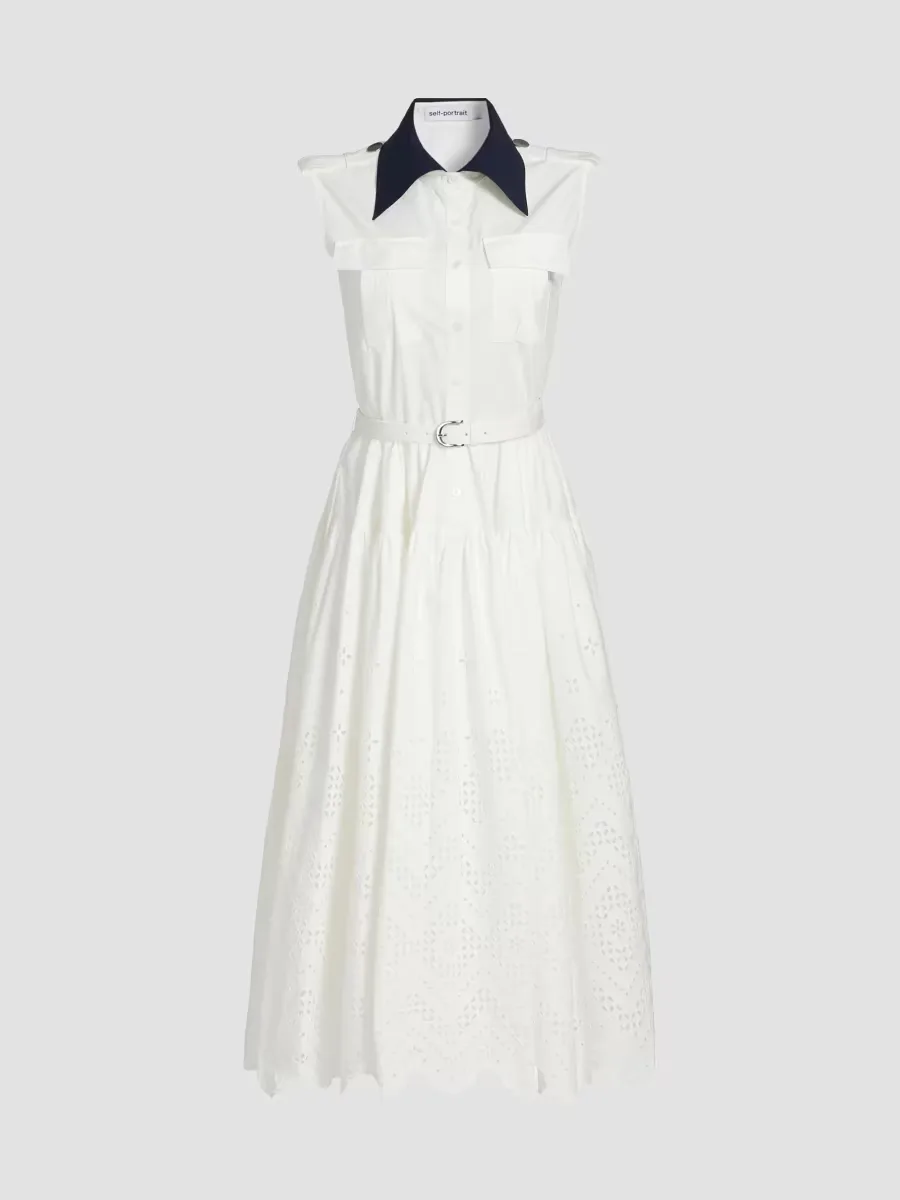 Eyelet Cotton A-Line Midi-Dress by Self Portrait