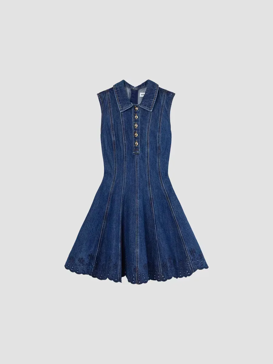 Denim Broderie Minidress by Self Portrait