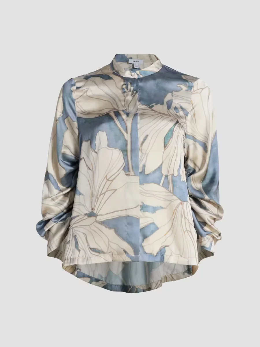 Gigi Floral Satin Button-Front Shirt by Reiss
