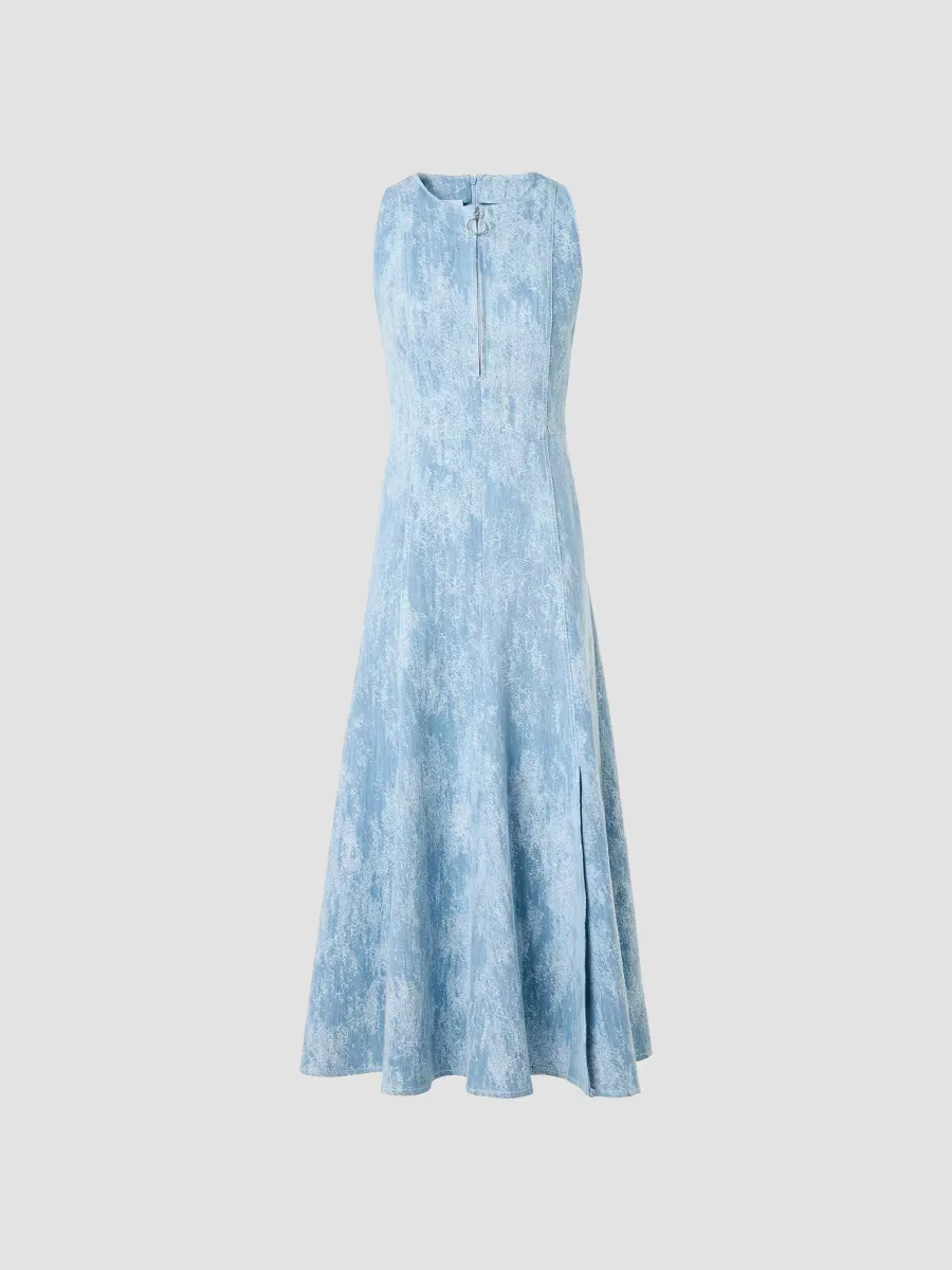Washed Jacquard Denim A-Line Midi-Dress by Akris Punto
