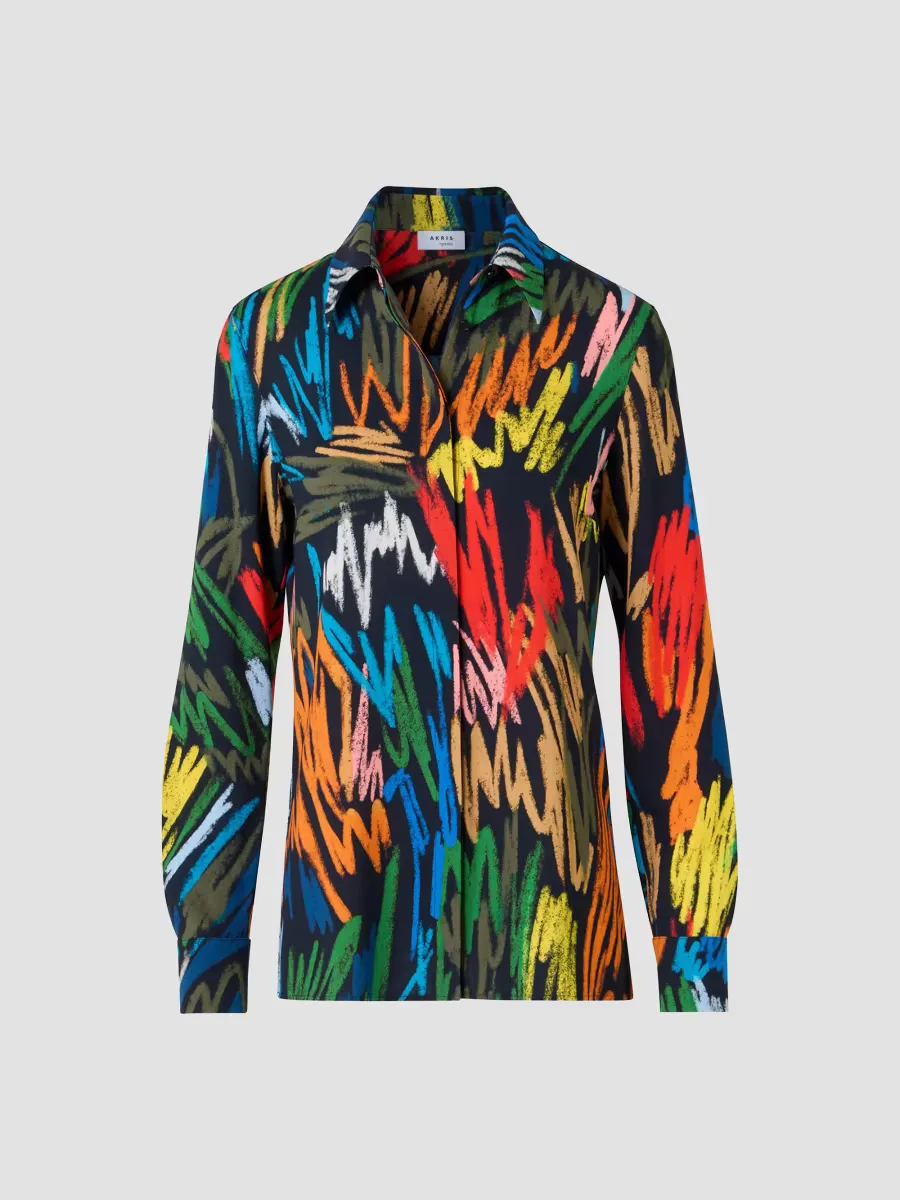 Scribble Georgette Button-Front Shirt by Akris Punto