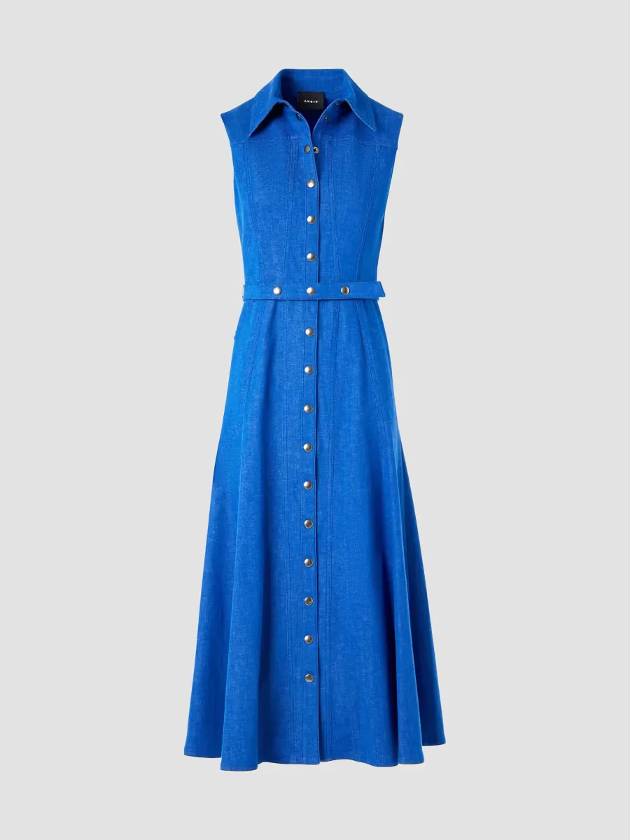 Belted Cotton-Blend Denim Midi-Shirtdress by Akris