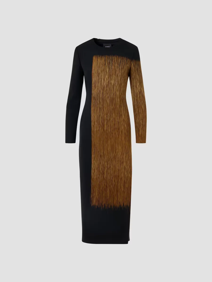 Abstract Print Wool-Blend Crewneck Midi Dress by Akris