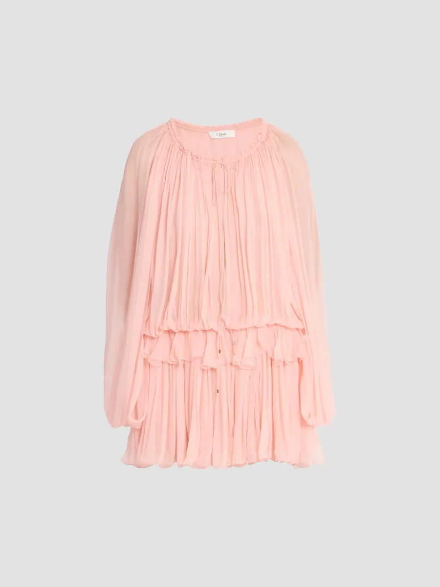 Shirred Silk Ruffle Minidress by Chloé